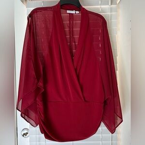 New York & Company  Peek a Boo Sleeves Red Blouse